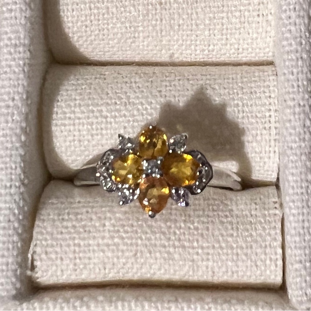 Elegant Yellow Gemstone Silver Ring